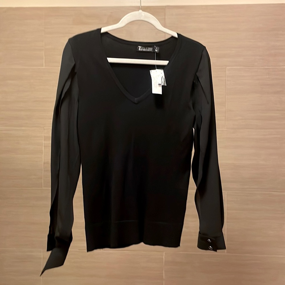 Blouse polyester cotton feel with nylon loose sleeves
